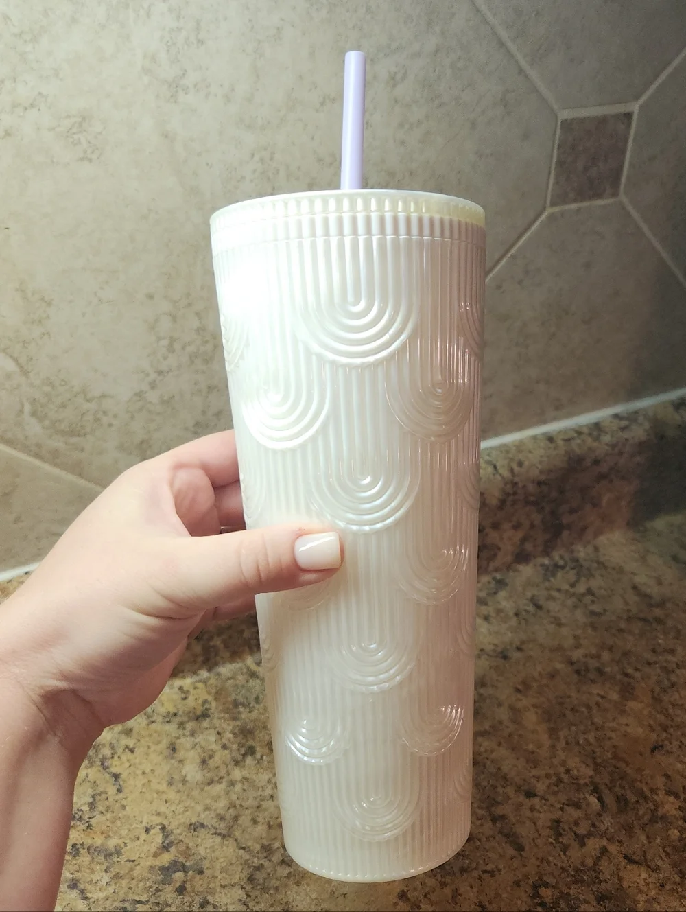 Starbucks White Spring  Pearlescent Shell Siren Scales Cold Cup Tumbler 2023